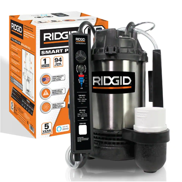 RIDGID 1 hp. Stainless Steel Smart Dual Suction Submersible Sump Pump