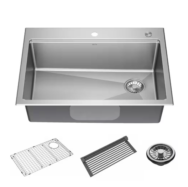 Delta Emery Stainless Steel 30 in. Single Bowl Undermount/Drop-In Workstation Kitchen Sink with Accessories