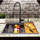 AKDY All-in-One Matte Black Finished Stainless Steel 33 in. x 22 in. Single Bowl Drop-in Kitchen Sink with Spring Neck Faucet