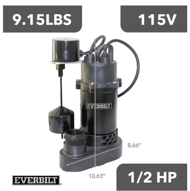 Everbilt 1/2 HP Aluminum Submersible Sump Pump Vertical Switch