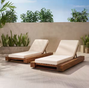 CHRISTOPHER KNIGHT HOME Vantas Outdoor Patio Cushioned Adjustable Chaise Lounge, Acacia Wood, Brown Plus Cream, Set of 2