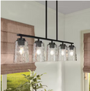 Mauzy Collection 5-Light Matte Black Transitional Linear Chandelier with Clear Water Glass Shade for Dining Room
