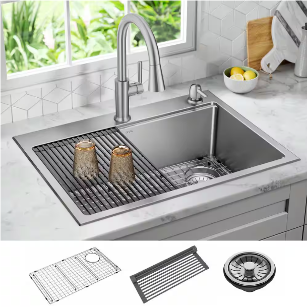 Delta Emery Stainless Steel 30 in. Single Bowl Undermount/Drop-In Workstation Kitchen Sink with Accessories