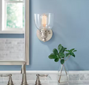 Wall Sconce Home DecoratorsCollectionEvelyn 6 in. 1-Light Brushed Nickel Industrial Wall Sconce with Clear Glass Shade