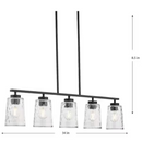 Mauzy Collection 5-Light Matte Black Transitional Linear Chandelier with Clear Water Glass Shade for Dining Room