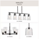 Mauzy Collection 5-Light Matte Black Transitional Linear Chandelier with Clear Water Glass Shade for Dining Room