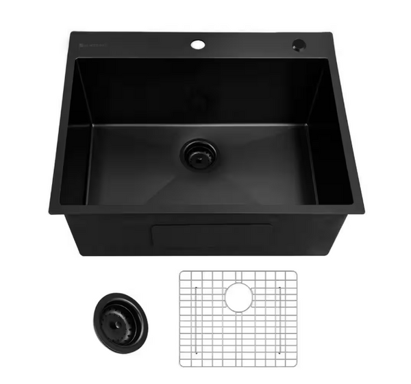 25 in. Drop-in Single Bowl 18 Gauge Black Stainless Steel Kitchen Sink