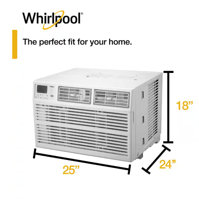 Whirlpool 15,000 BTU 115V Window AC w/ Remote Control for Rooms up to 700 Sq. Ft. LCD Display Auto-Restart Timer White
