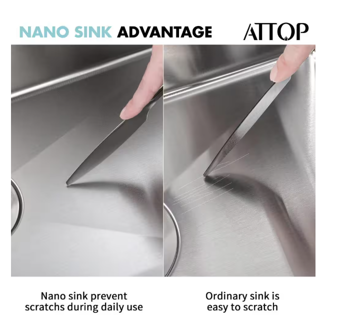 Attop Handmade Stainless steel 28 in. Single Bowl Top Mount Scratch-Resistant Nano Drop-in Kitchen Sink With Bottom Grid