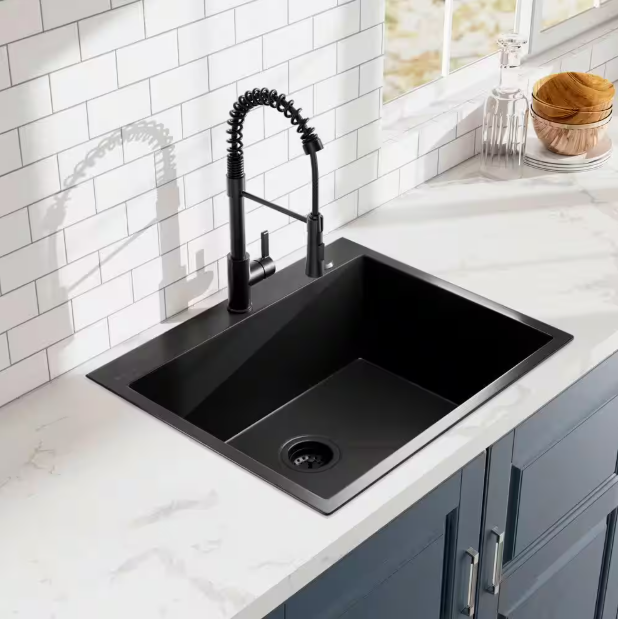25 in. Drop-in Single Bowl 18 Gauge Black Stainless Steel Kitchen Sink