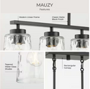 Mauzy Collection 5-Light Matte Black Transitional Linear Chandelier with Clear Water Glass Shade for Dining Room