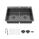Glacier Bay 33 in. Drop-In Double Bowl Gunmetal Black Stainless Steel Kitchen Sink with Spring Neck Faucet