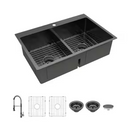 Glacier Bay 33 in. Drop-In Double Bowl Gunmetal Black Stainless Steel Kitchen Sink with Spring Neck Faucet