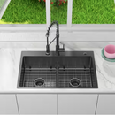 Glacier Bay 33 in. Drop-In Double Bowl Gunmetal Black Stainless Steel Kitchen Sink with Spring Neck Faucet