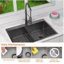 Glacier Bay 33 in. Drop-In Double Bowl Gunmetal Black Stainless Steel Kitchen Sink with Spring Neck Faucet
