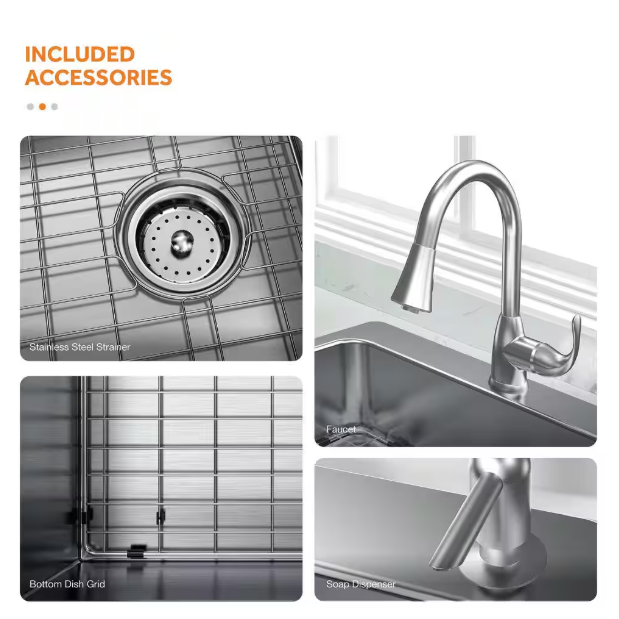 Glacier Bay Bratten 33 in. Drop-In 60/40 Double Bowl 18 Gauge Stainless Steel Kitchen Sink with Pull-Down Faucet