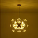 Y'INSP Aureli Sphere 18-Light Antique Brass Cluster Chandelier with Clear Sputnik Swirled Bubble Glass Shades for Dining Room