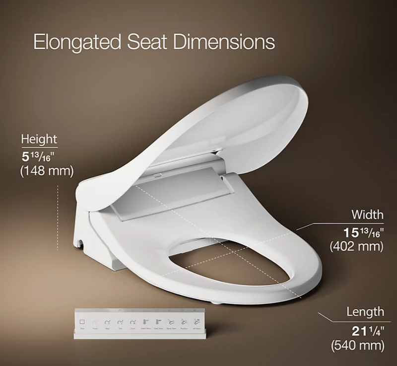 KOHLER PureWash E815 Elongated Heated Bidet Toilet Seat with Remote, Warm Water, Air Dryer, Deodorizer & Self-Cleaning Nozzle - White