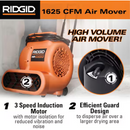 RIDGID 1625 CFM 3-Speed, Portable AM2560 Air Mover Blower Fan with Collapsible Handle, Rear Wheels, Water Damage Restoration