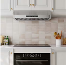 Stainless steel range hood with GU10 LED lighting for kitchen cooking area