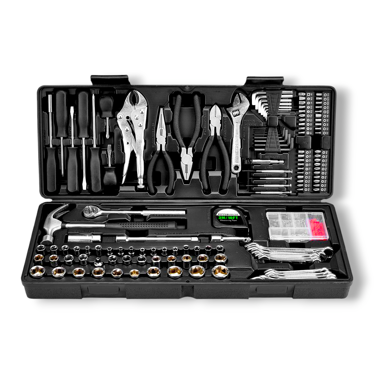 130-piece forged steel tool kit for home and automotive repairs