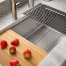 Workstation kitchen sink with bamboo cutting board