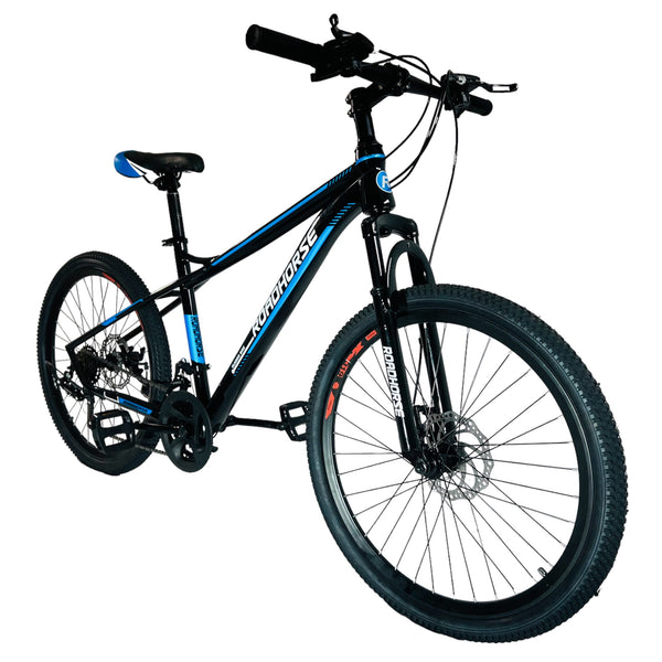 Mountain Bike, Carbon Steel Frame, 24 Inches Wheels, 21 Speeds, Blue & Black Color