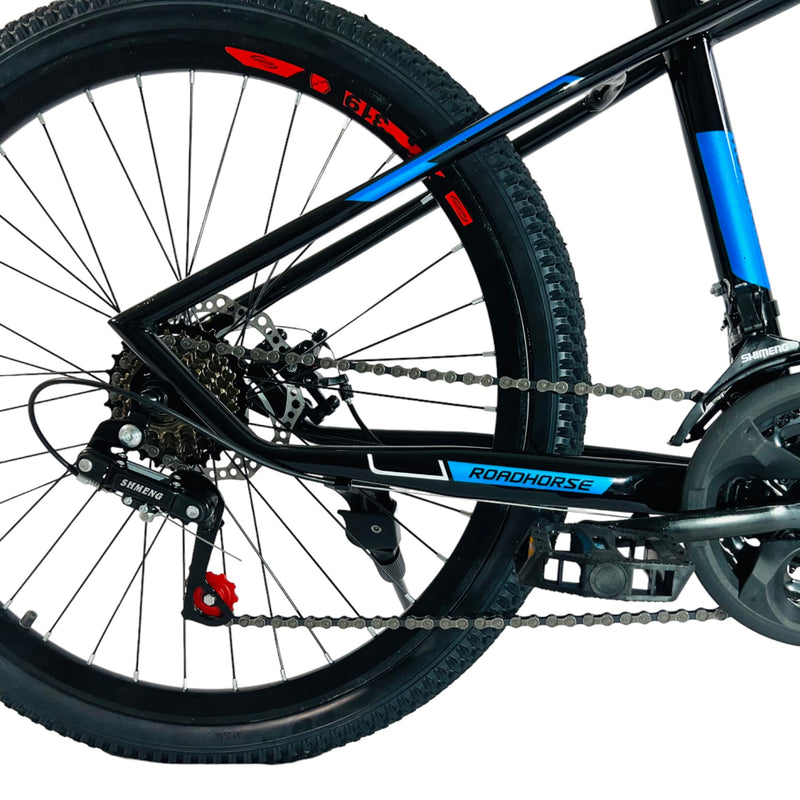 Mountain Bike, Carbon Steel Frame, 24 Inches Wheels, 21 Speeds, Blue & Black Color