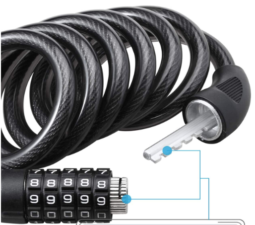 5-Digit Combination Password Bike Lock Cable Bicycle Chain Lock Black Color